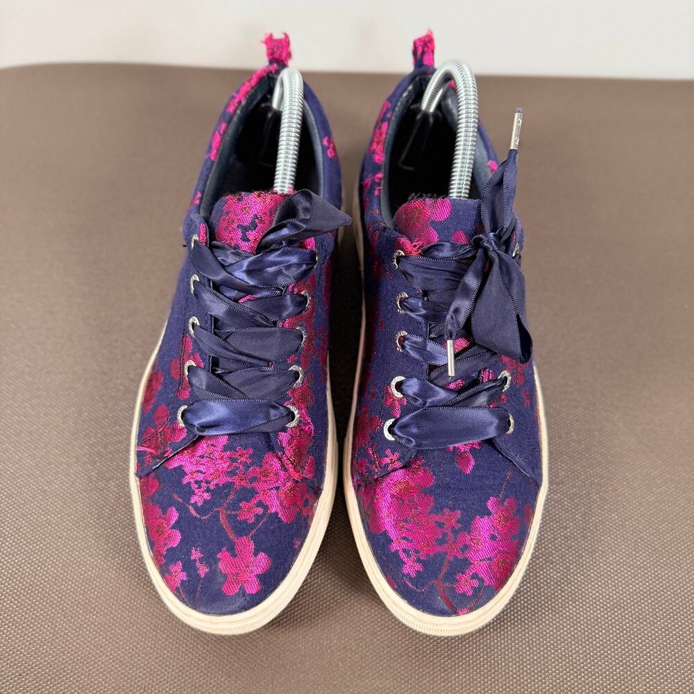 J/Slides JSlides Floral Brocade Sneakers Navy & Fuschia Pink Lace Up Size 10 - Picture 6 of 10